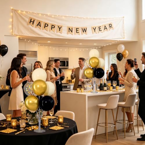 4 Sets Black White Gold Balloon Stand Kits for Table Centerpieces in Black Gold White, alternate view 5