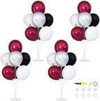 4 Sets Burgundy Red and Black Silver Balloon Centerpieces for Table in Burgundy Red and Black Silver