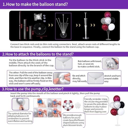 4 Sets Burgundy Red and Black Silver Balloon Centerpieces for Table in Burgundy Red and Black Silver, alternate view 4