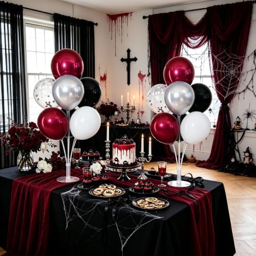 4 Sets Burgundy Red and Black Silver Balloon Centerpieces for Table in Burgundy Red and Black Silver, alternate view 5