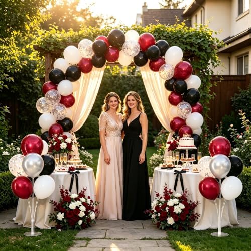 4 Sets Burgundy Red and Black Silver Balloon Centerpieces for Table in Burgundy Red and Black Silver, alternate view 7