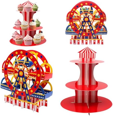4 Sets Carnival Theme Ferris Wheel Centerpieces and Cupcake & Candy Stands in Multicolor