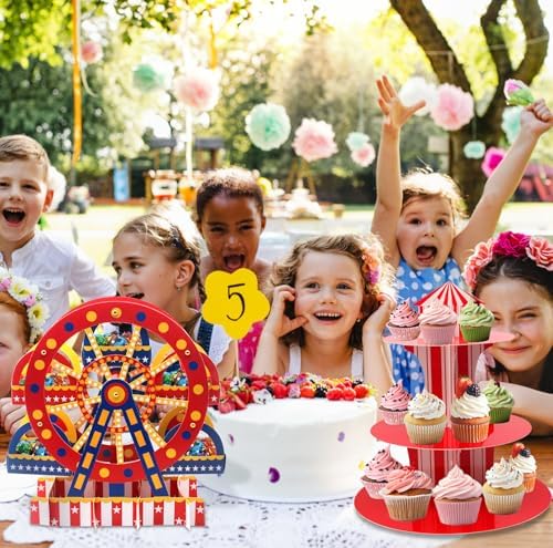 4 Sets Carnival Theme Ferris Wheel Centerpieces and Cupcake & Candy Stands in Multicolor, alternate view 2