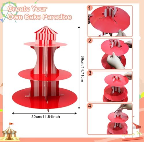 4 Sets Carnival Theme Ferris Wheel Centerpieces and Cupcake & Candy Stands in Multicolor, alternate view 4