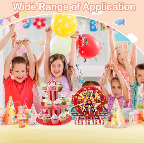 4 Sets Carnival Theme Ferris Wheel Centerpieces and Cupcake & Candy Stands in Multicolor, alternate view 6