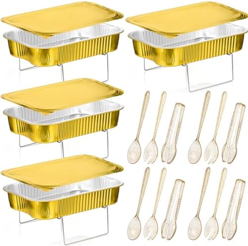 4 Sets Disposable Chafing Dishes Buffet Set, Small in Small