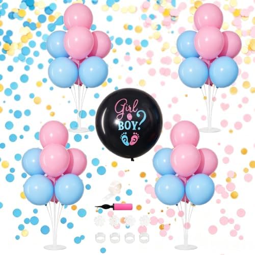 4 Sets Gender Reveal Balloons Stand Kit for Table in 4 Count (Pack of 1) in Pink Blue