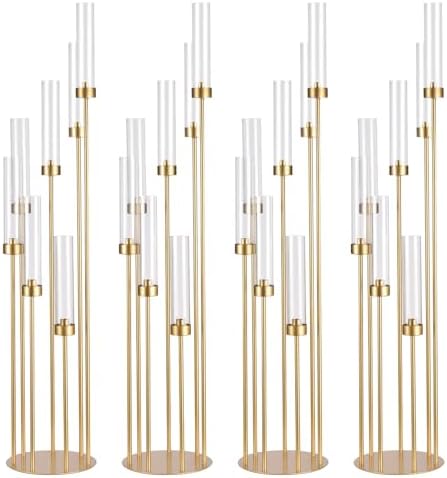 4 Sets Gold Floor Candelabra Centerpieces for Wedding in Gold