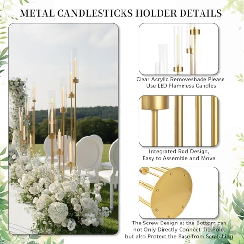 4 Sets Gold Floor Candelabra Centerpieces for Wedding in Gold, alternate view 5