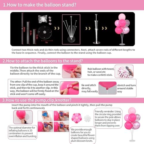 4 Sets Hot Pink Balloons Stand Balloon Centerpieces for Table in 10 inch, 12 inch in Hot Pink Metallic Light, alternate view