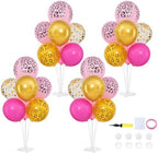 4 Sets Hot Pink Cheetah Print Balloons Stand Kit for Table in 4 Count (Pack of 1) in Hot Pink Cheetach Print