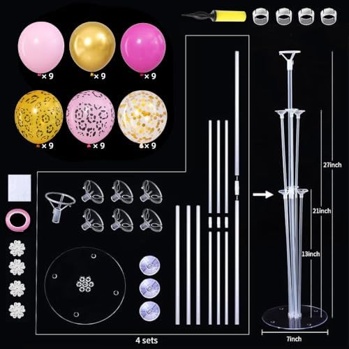 4 Sets Hot Pink Cheetah Print Balloons Stand Kit for Table in 4 Count (Pack of 1) in Hot Pink Cheetach Print, alternate view