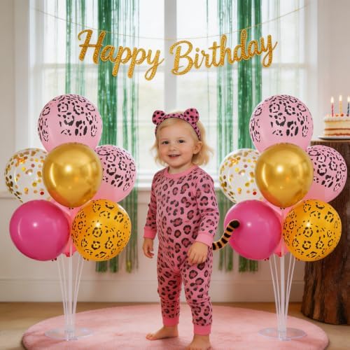 4 Sets Hot Pink Cheetah Print Balloons Stand Kit for Table in 4 Count (Pack of 1) in Hot Pink Cheetach Print, alternate view