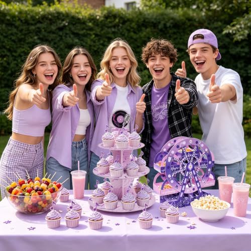4 Sets Kpop Theme Ferris Wheel Centerpieces and Cupcake & Candy Stands in purple, alternate view 2