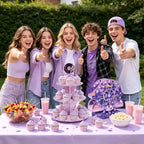4 Sets Kpop Theme Ferris Wheel Centerpieces and Cupcake & Candy Stands in purple, alternate view 2