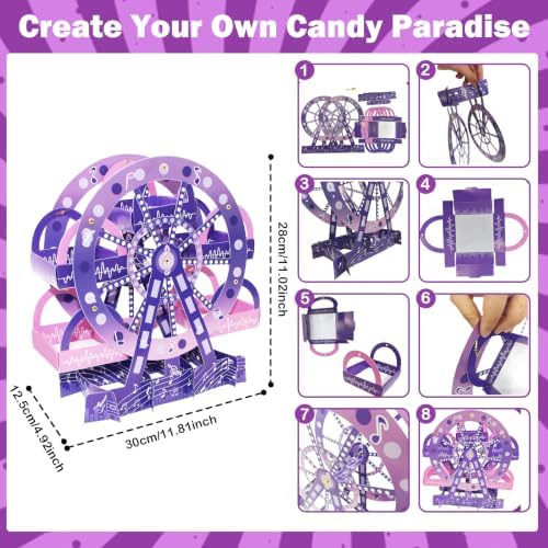 4 Sets Kpop Theme Ferris Wheel Centerpieces and Cupcake & Candy Stands in purple, alternate view 3