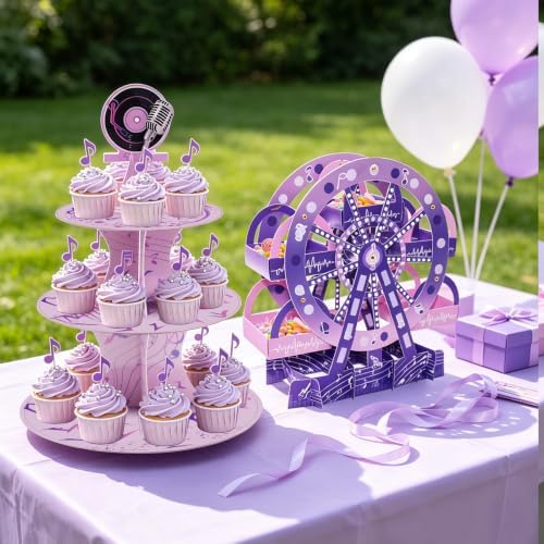4 Sets Kpop Theme Ferris Wheel Centerpieces and Cupcake & Candy Stands in purple, alternate view 6