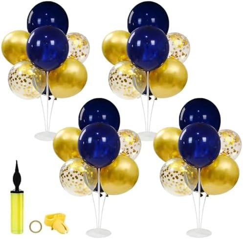4 Sets Navy Blue Gold Balloon Centerpieces for Table, Blue Gold Party Decor in Blue Gold