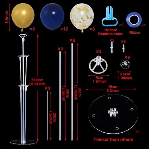 4 Sets Navy Blue Gold Balloon Centerpieces for Table, Blue Gold Party Decor in Blue Gold, alternate view 3