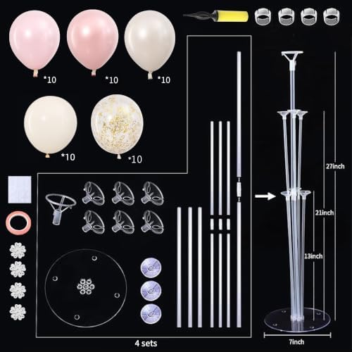 4 Sets Pearl Pink Sand White Balloons Stand for Table Centerpieces in 4 Count (Pack of 1) in Pearl White Pink, alternate view