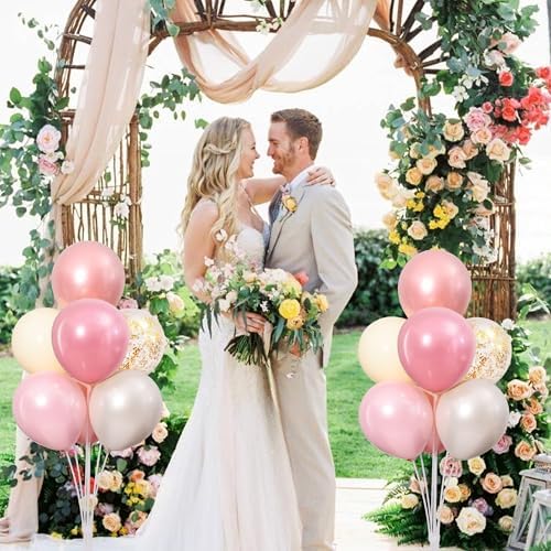4 Sets Pearl Pink Sand White Balloons Stand for Table Centerpieces in 4 Count (Pack of 1) in Pearl White Pink, alternate view