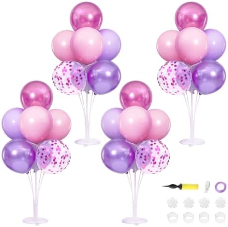 4 Sets Pink and Purple Balloons Stand for Table in 4 Count (Pack of 1) in Purple Pink