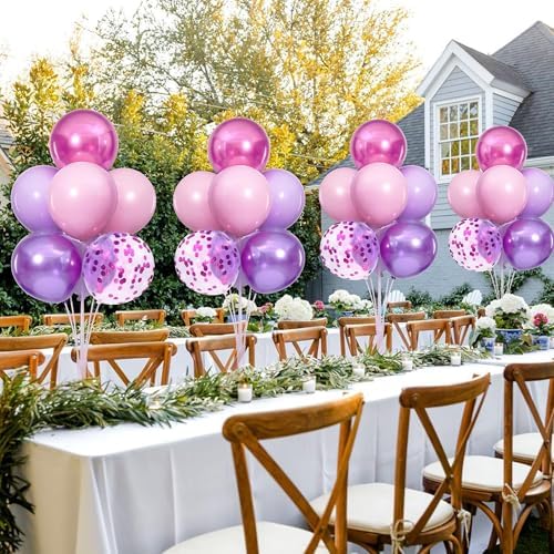 4 Sets Pink and Purple Balloons Stand for Table in 4 Count (Pack of 1) in Purple Pink, alternate view 2
