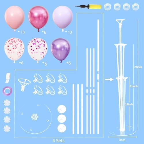 4 Sets Pink and Purple Balloons Stand for Table in 4 Count (Pack of 1) in Purple Pink, alternate view 3