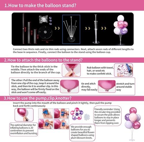 4 Sets Pink and Purple Balloons Stand for Table in 4 Count (Pack of 1) in Purple Pink, alternate view 6