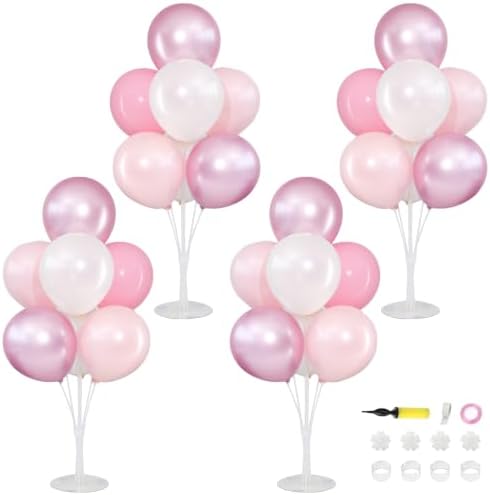 4 Sets Pink and White Balloons Stands Balloon Centerpieces for Table in 10 inches in Pearl Pastel Light Pink