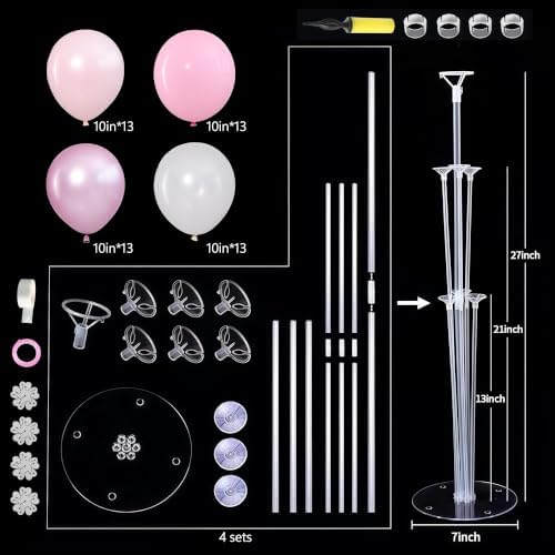 4 Sets Pink and White Balloons Stands Balloon Centerpieces for Table in 10 inches in Pearl Pastel Light Pink, alternate view