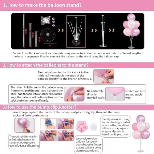 4 Sets Pink and White Balloons Stands Balloon Centerpieces for Table in 10 inches in Pearl Pastel Light Pink, alternate view