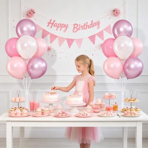 4 Sets Pink and White Balloons Stands Balloon Centerpieces for Table in 10 inches in Pearl Pastel Light Pink, alternate view