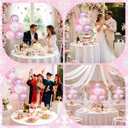 4 Sets Pink and White Balloons Stands Balloon Centerpieces for Table in 10 inches in Pearl Pastel Light Pink, alternate view