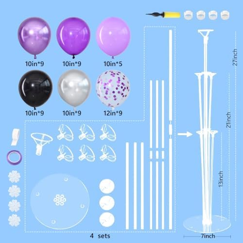 4 Sets Purple Black Silver Balloon Stand Kits for Table Centerpieces in Purple Black Silver, alternate view 3