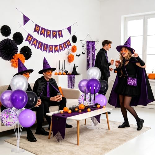 4 Sets Purple Black Silver Balloon Stand Kits for Table Centerpieces in Purple Black Silver, alternate view 4