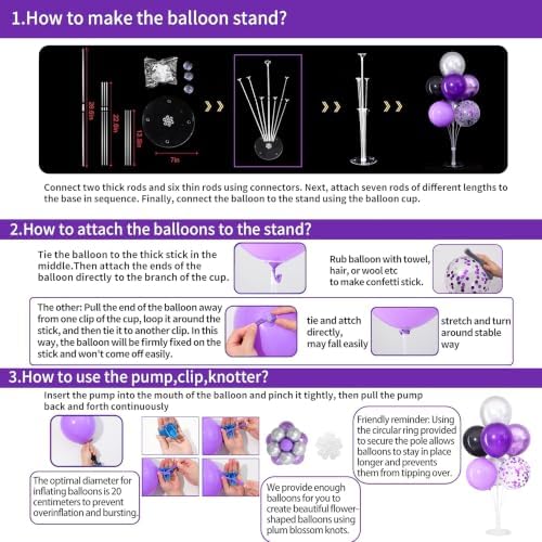 4 Sets Purple Black Silver Balloon Stand Kits for Table Centerpieces in Purple Black Silver, alternate view 5