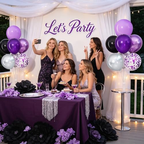 4 Sets Purple Black Silver Balloon Stand Kits for Table Centerpieces in Purple Black Silver, alternate view 7