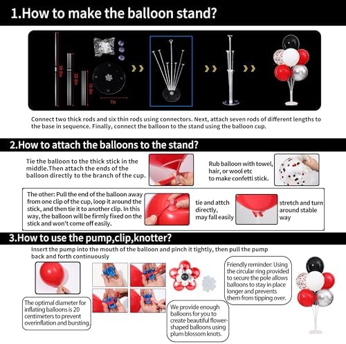 4 Sets Red Black Balloons Stand for Table in 8 inches in Red Black White Silver, alternate view 5
