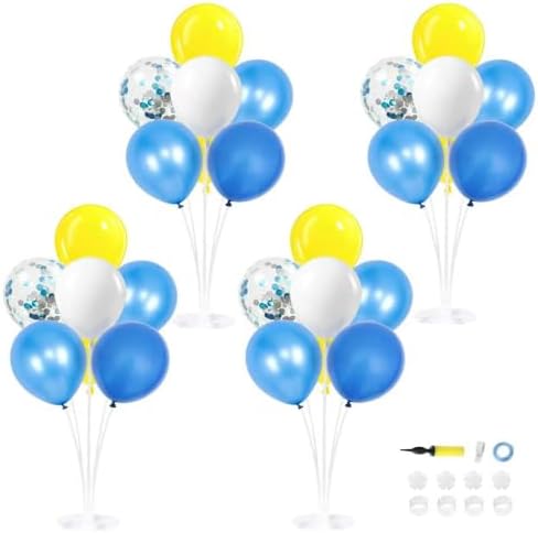 4 Sets Yellow and Blue Balloons Stand Kit for Table in 4 Count (Pack of 1) in Blue Yellow White