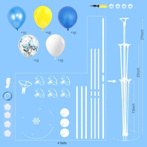4 Sets Yellow and Blue Balloons Stand Kit for Table in 4 Count (Pack of 1) in Blue Yellow White, alternate view 3
