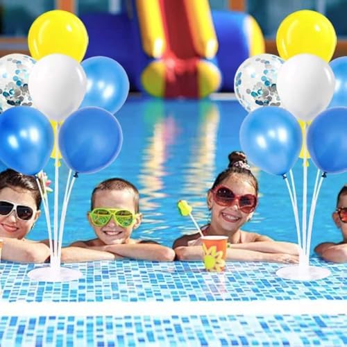 4 Sets Yellow and Blue Balloons Stand Kit for Table in 4 Count (Pack of 1) in Blue Yellow White, alternate view 4