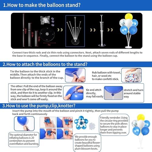 4 Sets Yellow and Blue Balloons Stand Kit for Table in 4 Count (Pack of 1) in Blue Yellow White, alternate view 6
