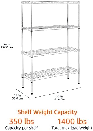 4-Shelf Adjustable Heavy Duty Steel Wire Rack Storage Shelving Unit for Kitchen, Garage, Easy Assembly, 350 lbs, alternate