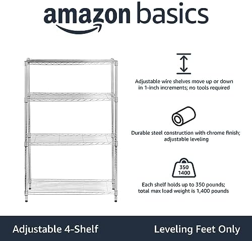 4-Shelf Adjustable Heavy Duty Steel Wire Rack Storage Shelving Unit for Kitchen, Garage, Easy Assembly, 350 lbs, alternate