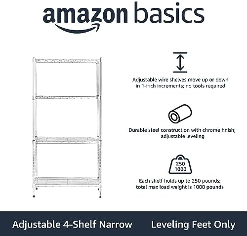 4-Shelf Adjustable Storage Shelving Unit for Garage, Steel Wire Rack, 200 Pound Loading Capacity per Shelf, alternate view 4