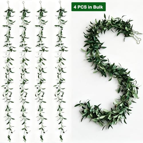 4 Strands Faux Olive Branches Garland 67IN Greenery Garland for Table Decor, alternate view 3