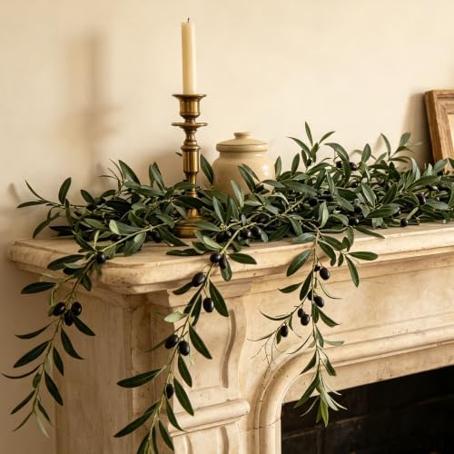 4 Strands Faux Olive Branches Garland 67IN Greenery Garland for Table Decor, alternate view 6