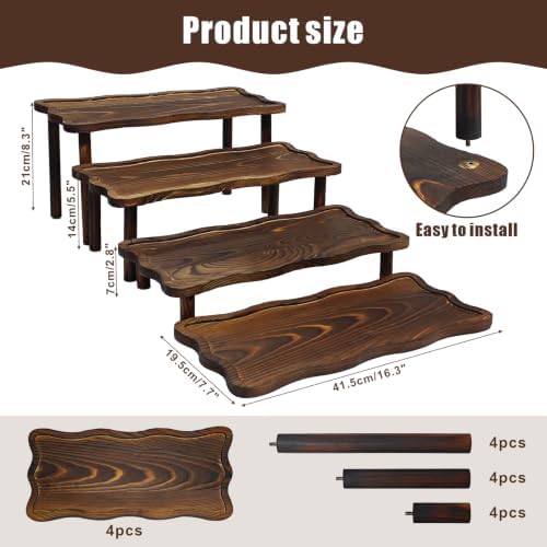 4 Tier 16" Large Wood Cupcake Stand, Portable Rustic Tray for Party in Retro Color, alternate view 2