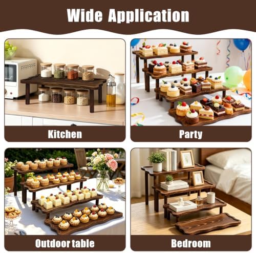 4 Tier 16" Large Wood Cupcake Stand, Portable Rustic Tray for Party in Retro Color, alternate view 3
